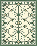 Elegant Green Floral Scrollwork Rug