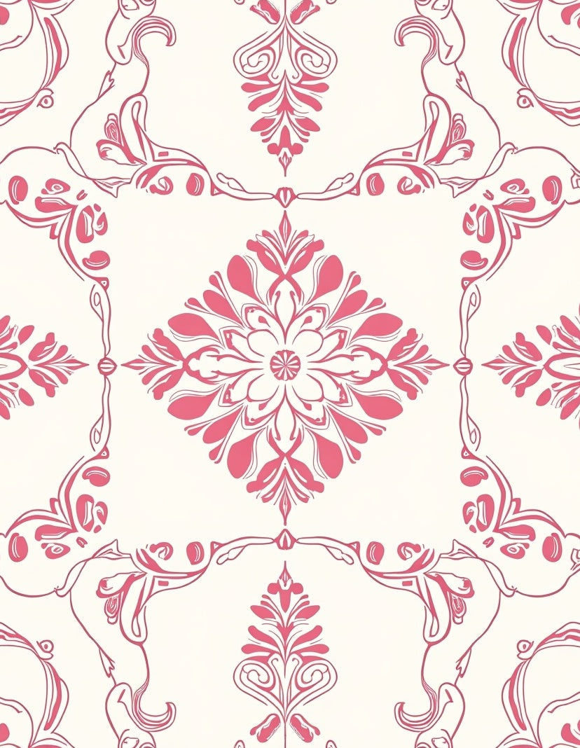 Classic Pink Floral Damask Rug