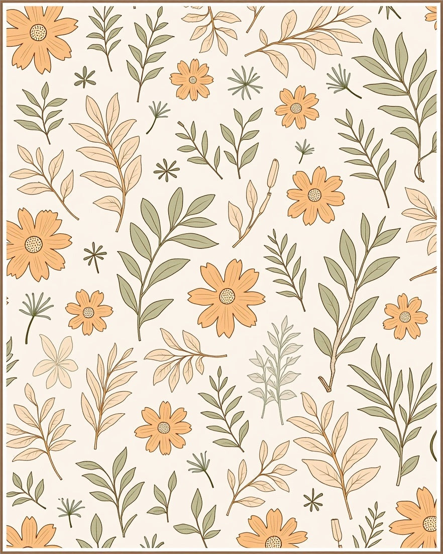 Botanical Leaf and Flower Pattern Rug