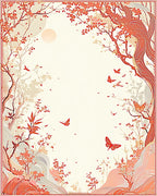 Red Branches Butterflies Nature Pattern Rug