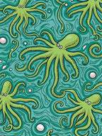 Whimsical Green Octopus Pattern Rug
