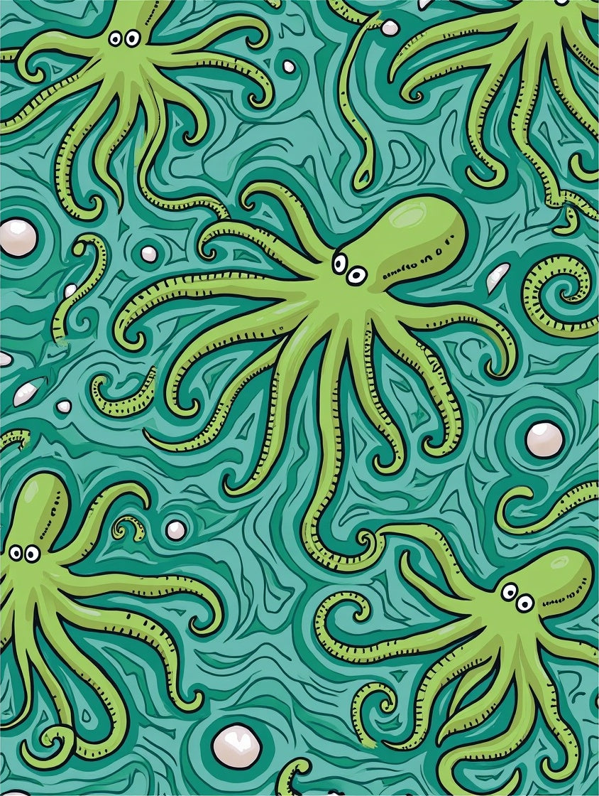 Whimsical Green Octopus Pattern Rug