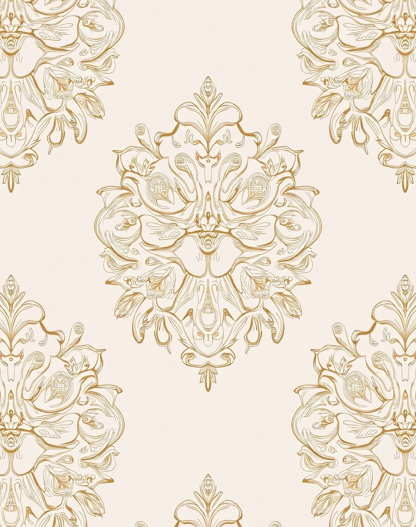 Ornate Swirls Gold Damask Pattern Rug