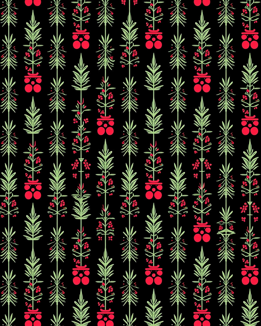 Vertical Red Budding Green Stems Rug