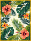 Tropical Hibiscus Floral Leaf Design Rug
