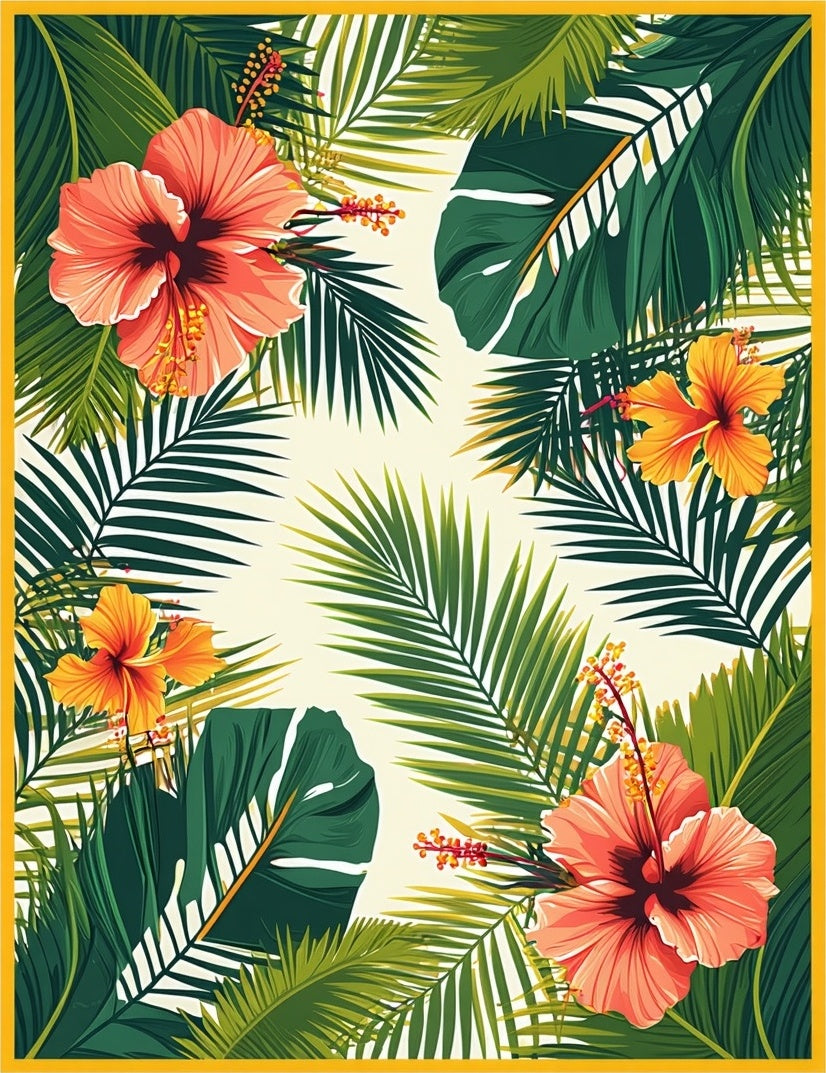 Tropical Hibiscus Floral Leaf Design Rug