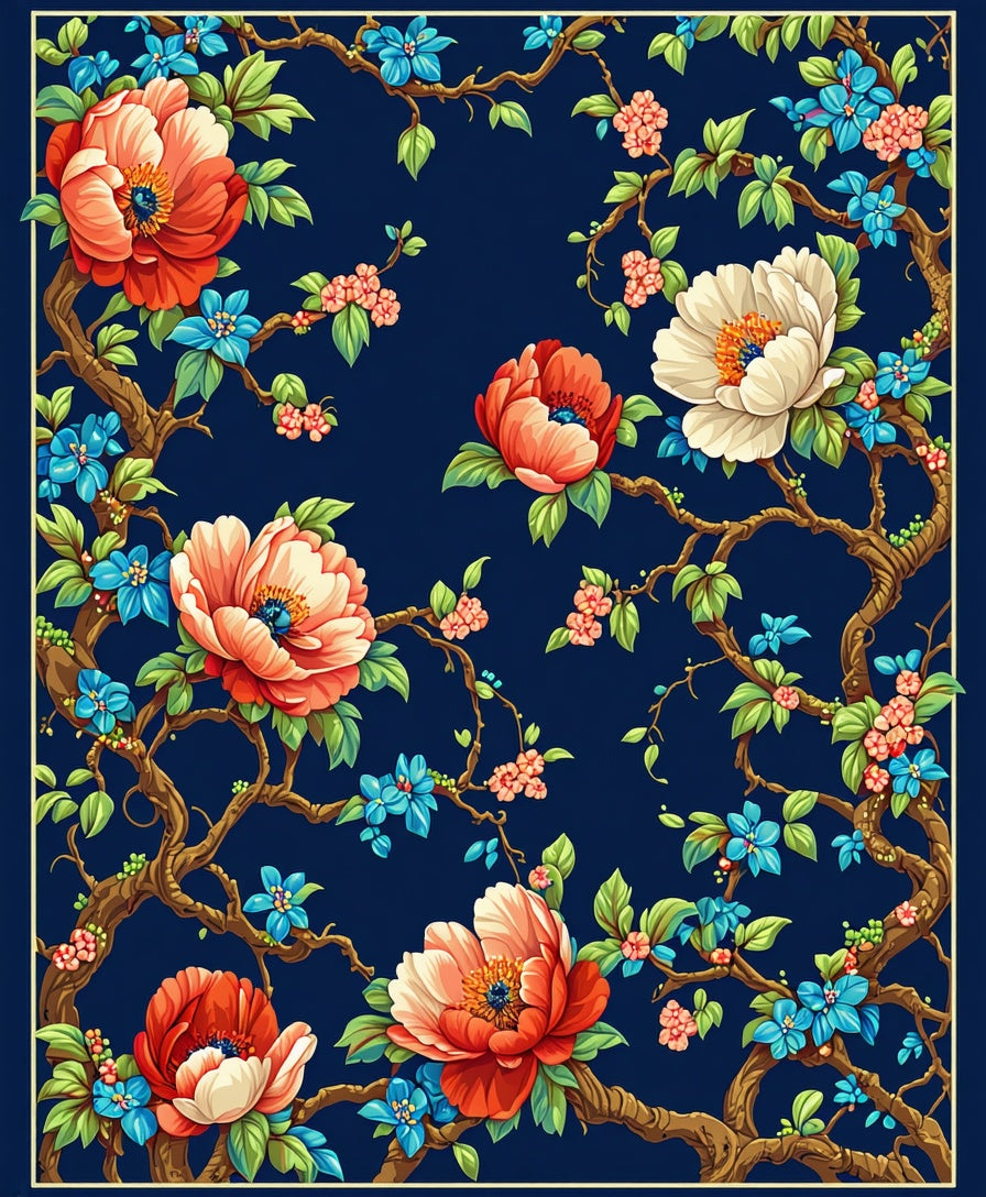 Vibrant Floral Branch Pattern Rug