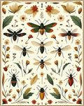 Whimsical Insect Floral Pattern Design Rug