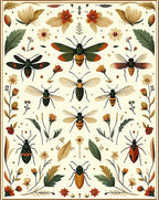 Whimsical Insect Floral Pattern Design Rug