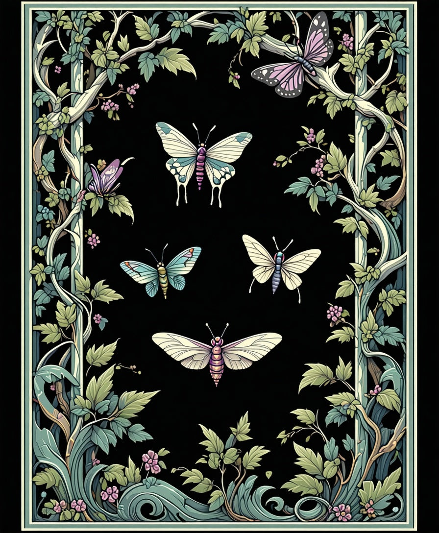 Art Nouveau Butterfly Floral Pattern Rug