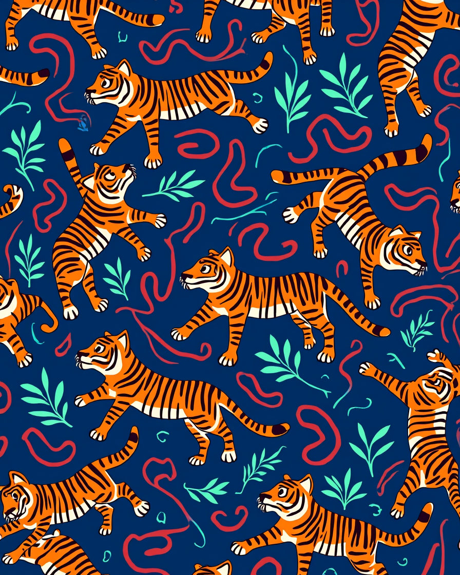 Playful Tiger Jungle Pattern Rug
