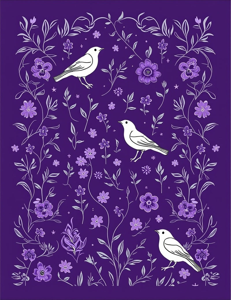 Purple Bird Floral Whimsical Vine Rug