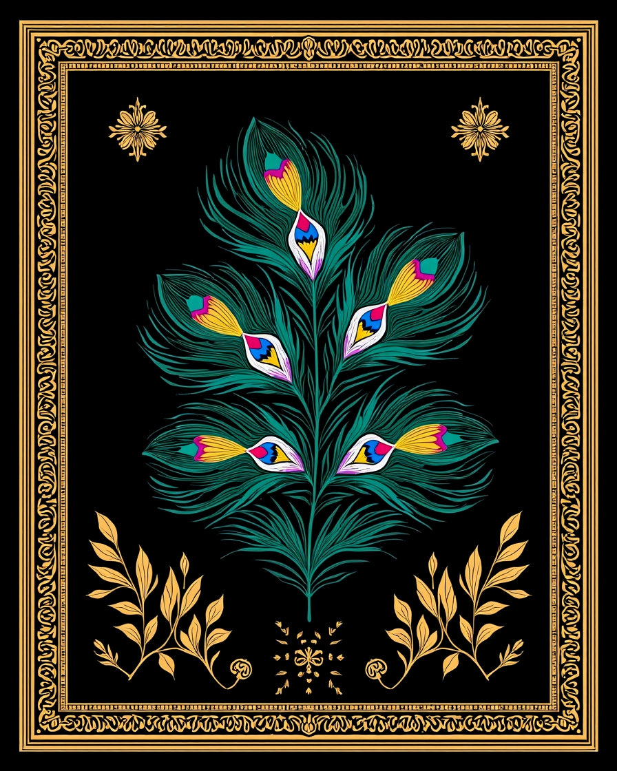 Emerald Peacock Feather Design Rug