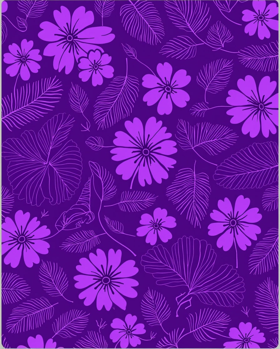 Purple Floral Line Art Design Rug