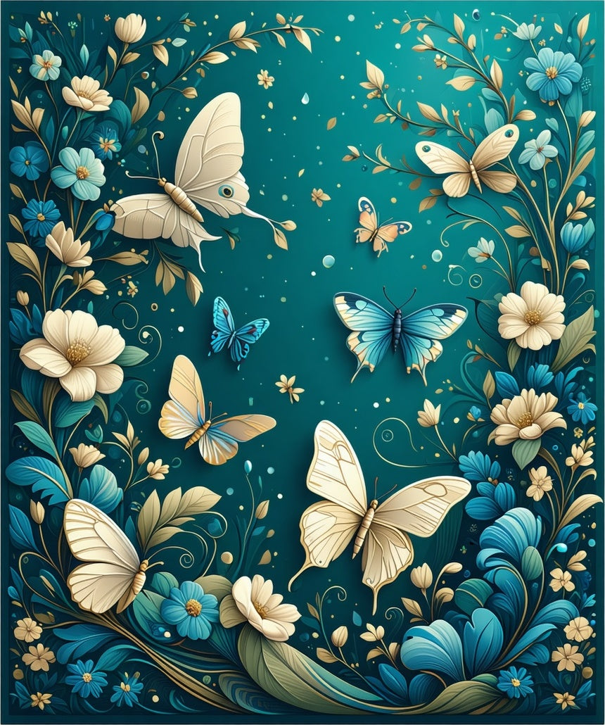 Elegant Floral Butterflies With Gold Accents Rug
