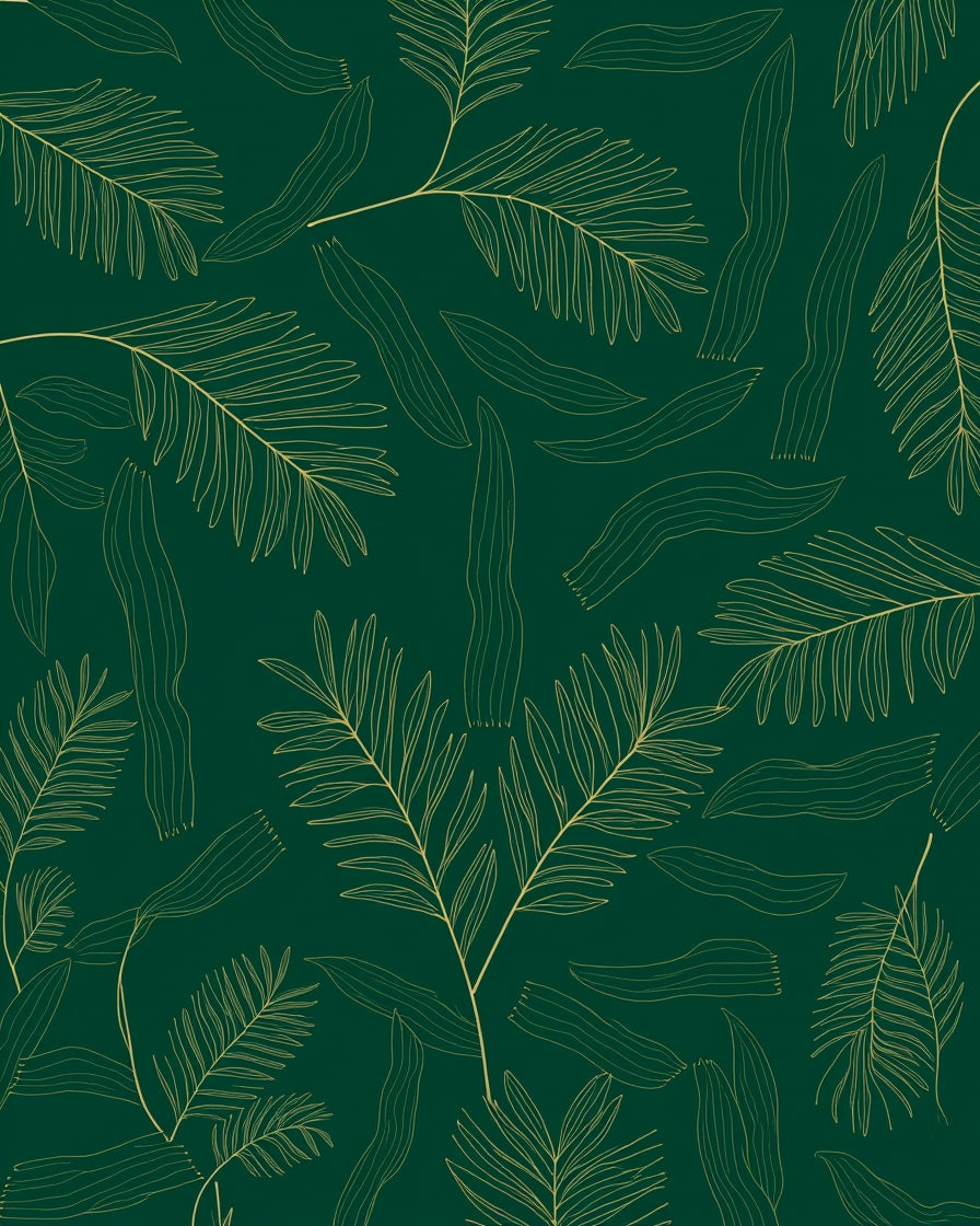 Green Gold Leafy Outline Rug