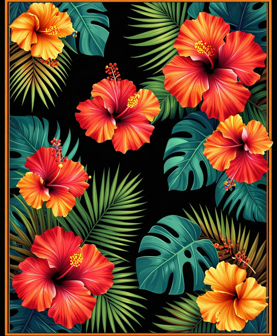 Vibrant Tropical Hibiscus Floral Design Rug