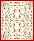 Ornate Red Cream Floral Swirls Area Rug