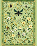Lush Greenery Bee and Floral Pattern Rug