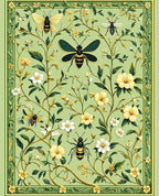 Lush Greenery Bee and Floral Pattern Rug