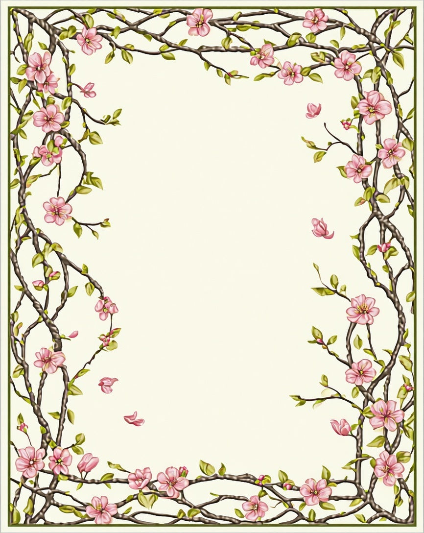 Pink Cherry Blossom Branch Border Rug