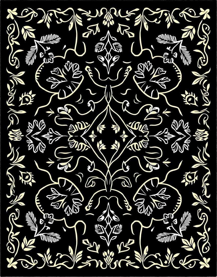 Symmetrical Floral Vine Pattern Rug