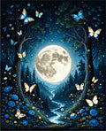 Enchanted Moonlit Forest Butterfly Garden Rug