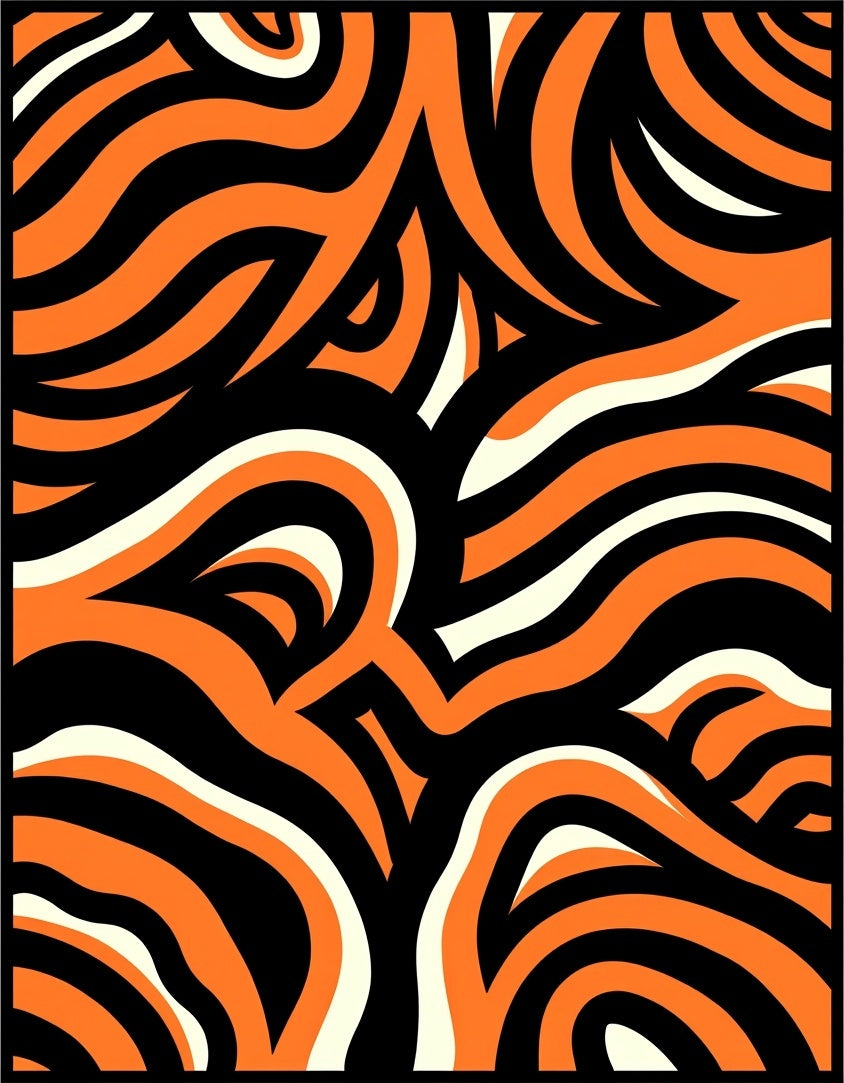 Bold Orange Cream Black Swirl Rug