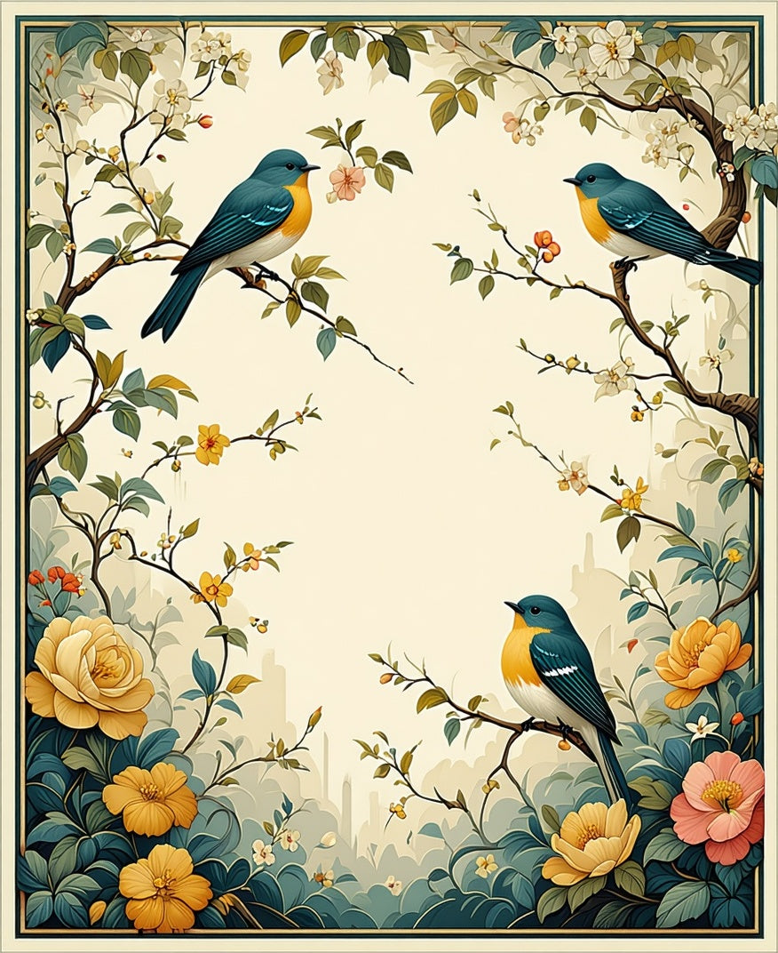 Birds and Blossoms Scenic Tapestry Design Rug