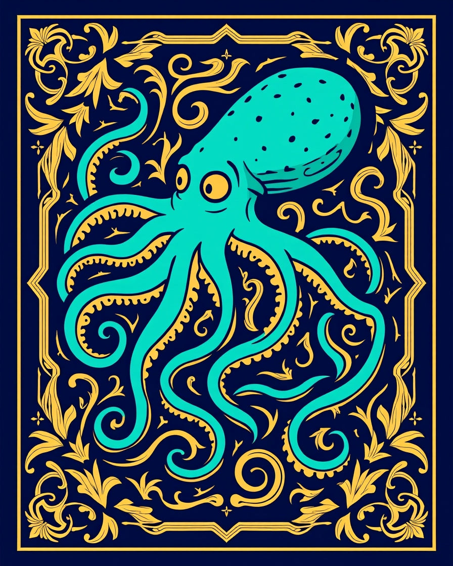 Aquatic Octopus With Regal Flourishes Rug