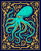 Aquatic Octopus With Regal Flourishes Rug