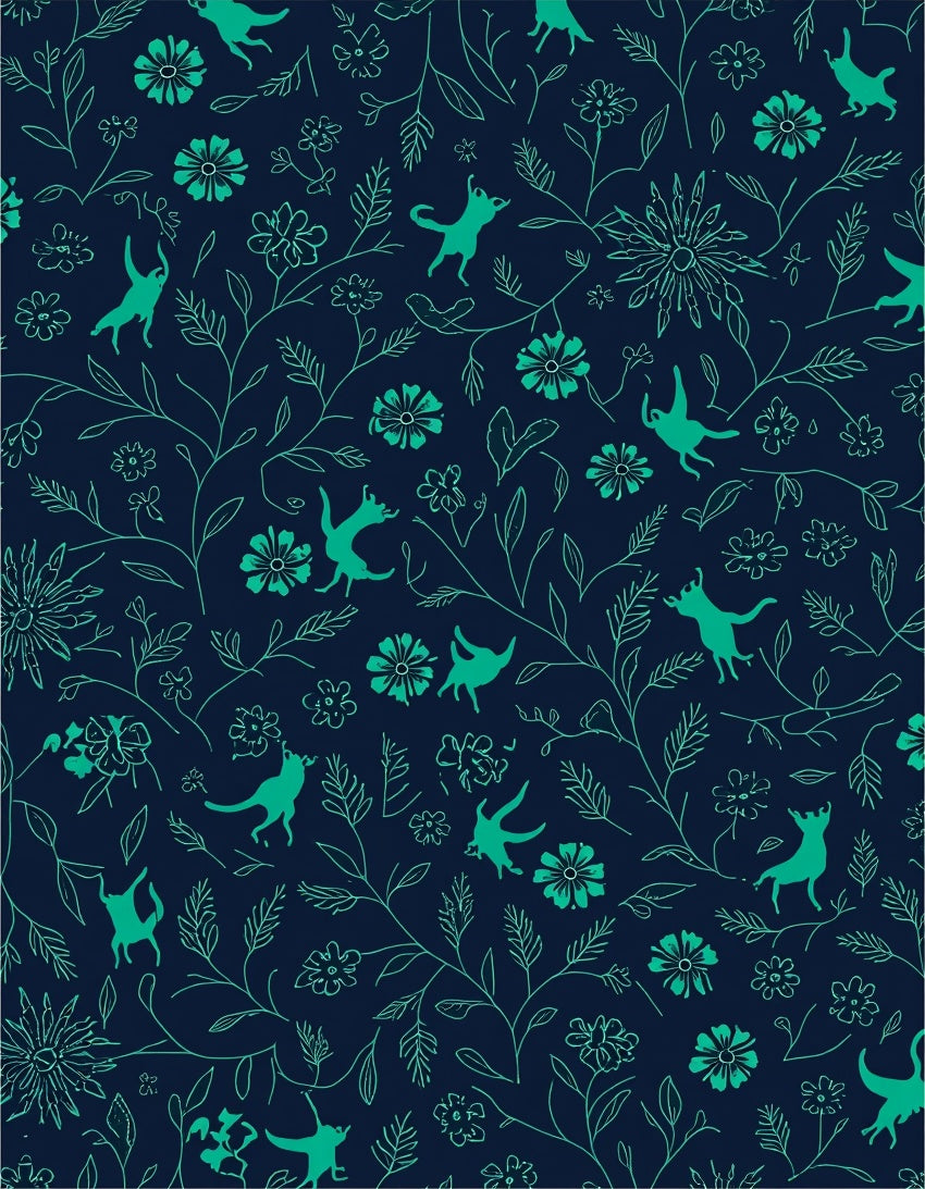 Playful Green Animal Floral Pattern Rug