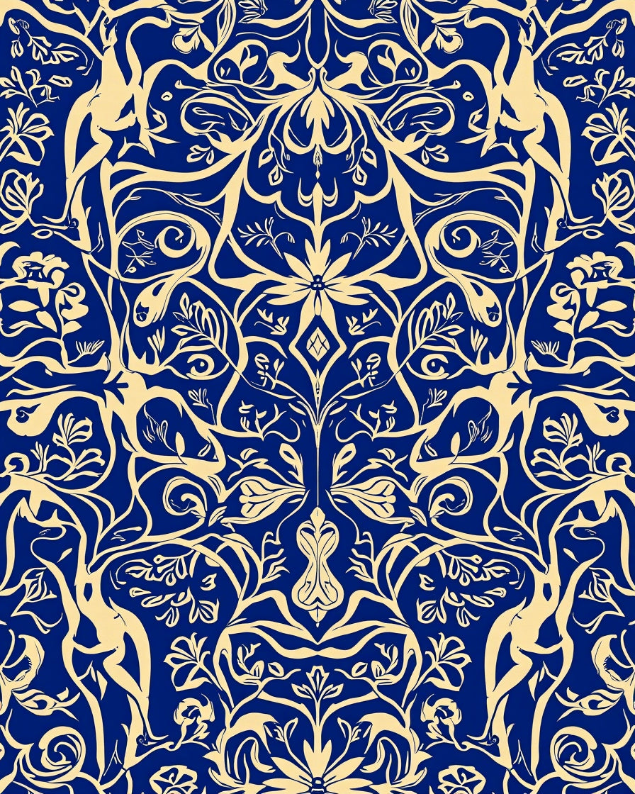 Abstract Blue and Gold Decorative Pattern Rug