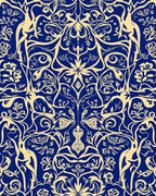 Abstract Blue and Gold Decorative Pattern Rug