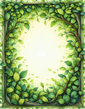 Vibrant Green Leaves Nature Border Design Rug
