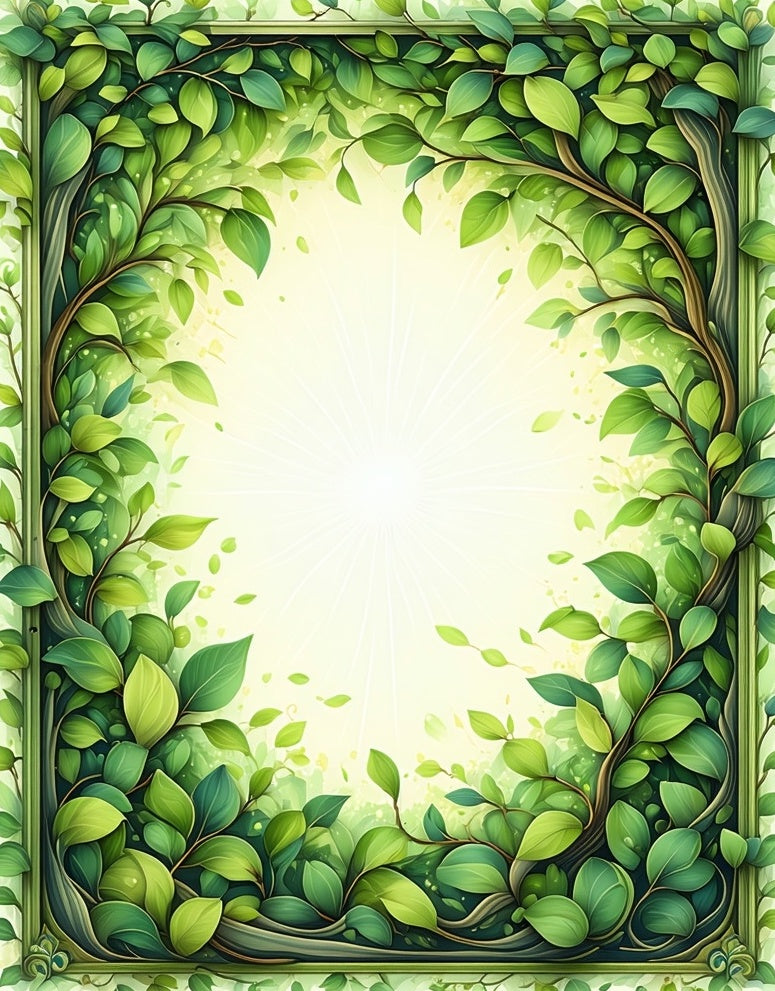Vibrant Green Leaves Nature Border Design Rug