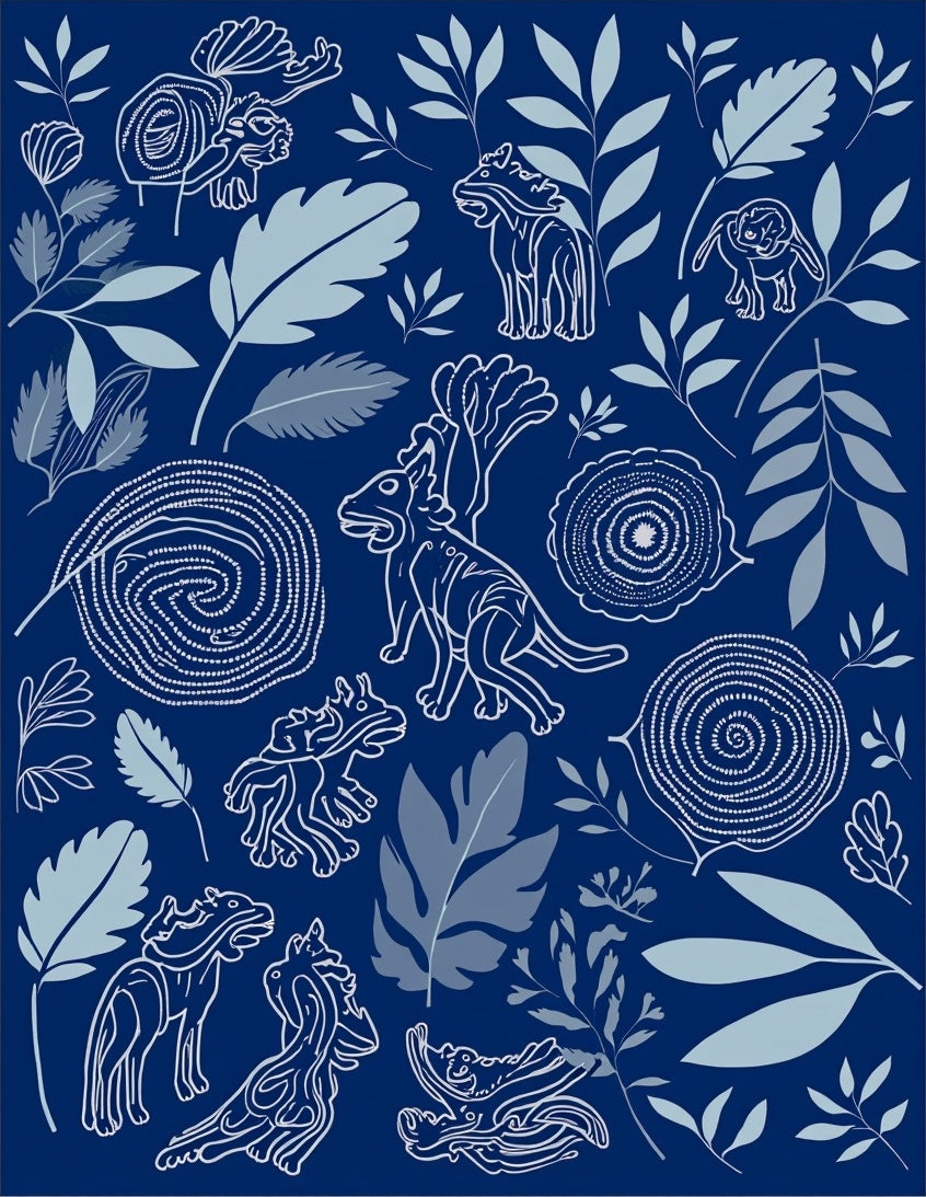 Whimsical Creatures and Botanical Print Rug