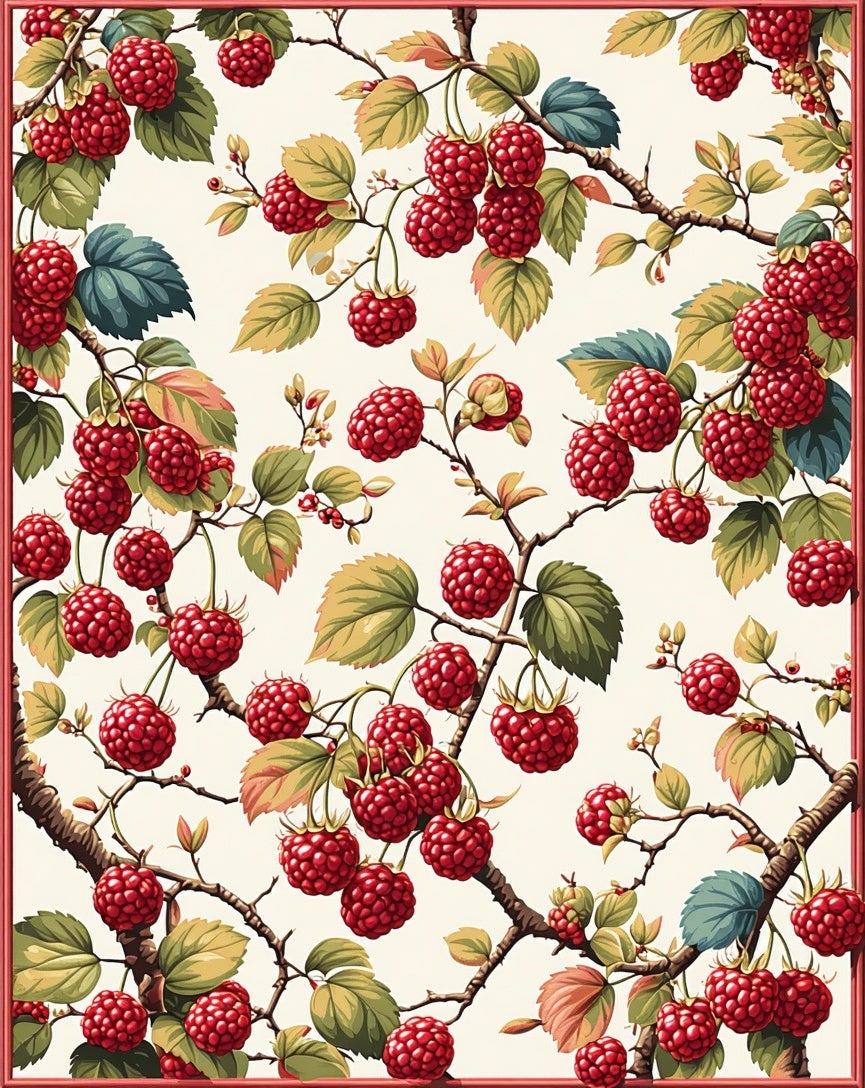 Raspberry Branch Floral Art Rug