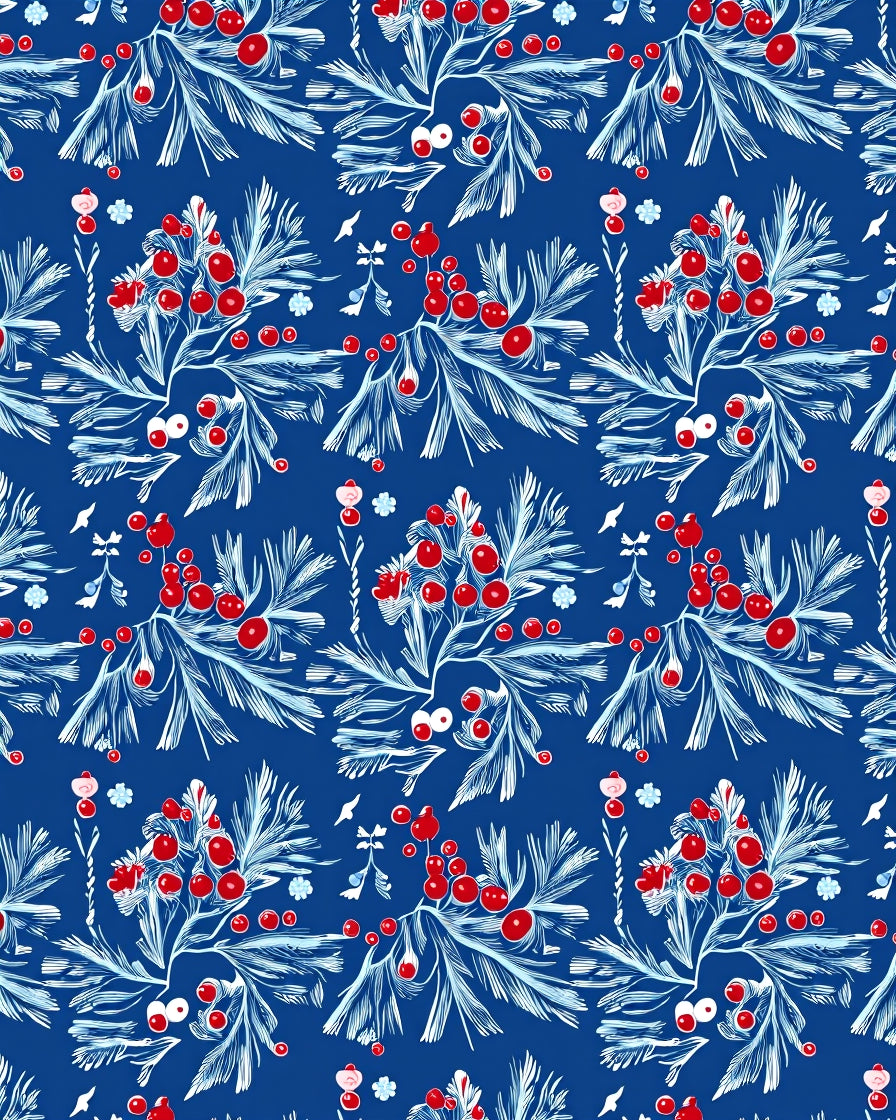 Crimson Berry White Branch Blue Field Rug