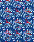 Crimson Berry White Branch Blue Field Rug
