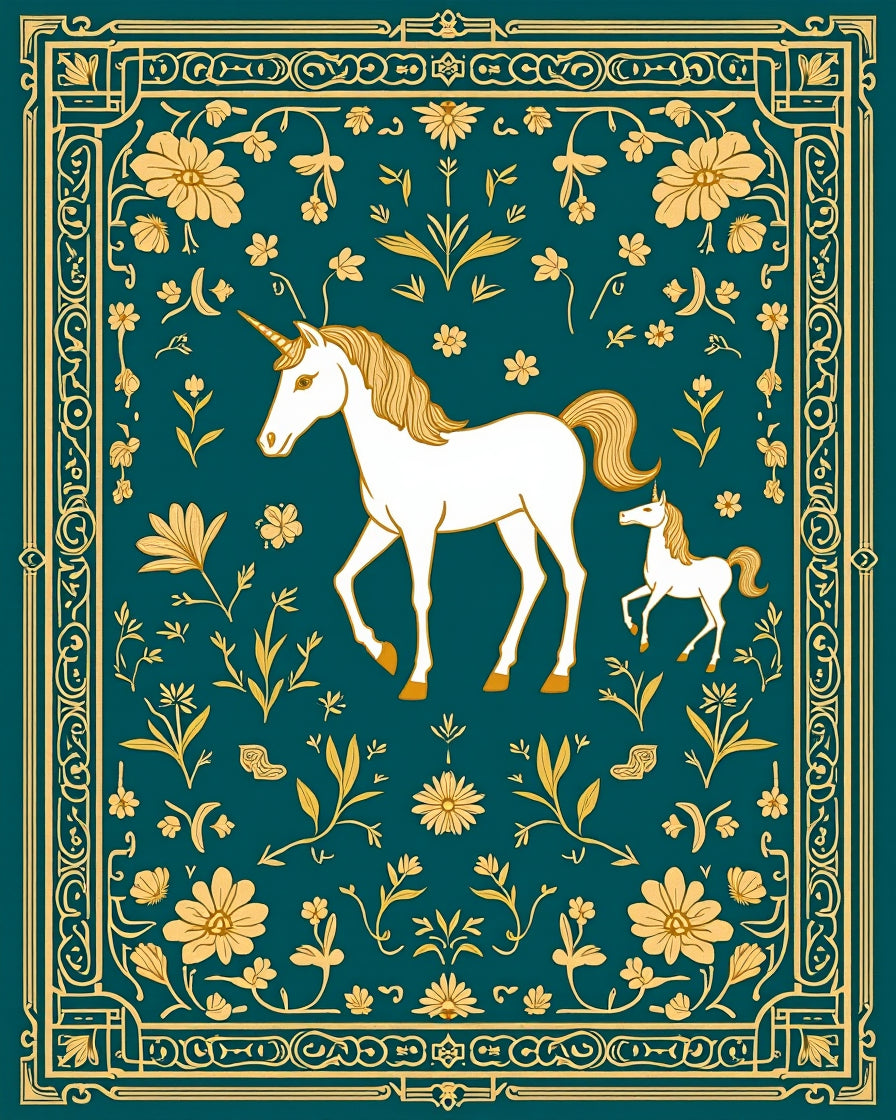 Enchanted Unicorn Floral Border Rug