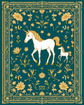 Enchanted Unicorn Floral Border Rug