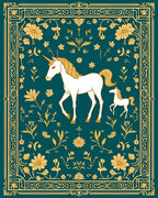 Enchanted Unicorn Floral Border Rug