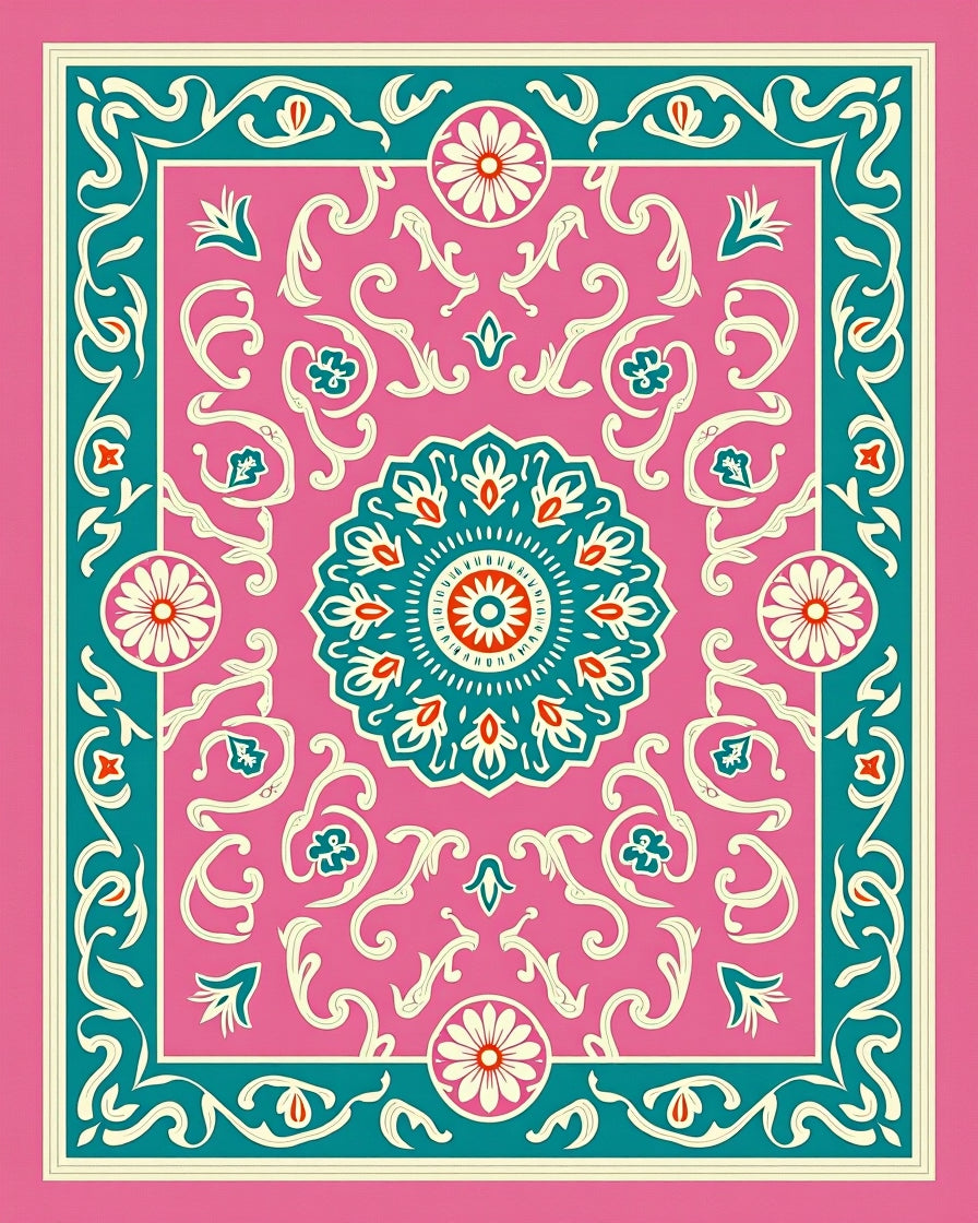 Mandala Floral Pink Teal Pattern Rug
