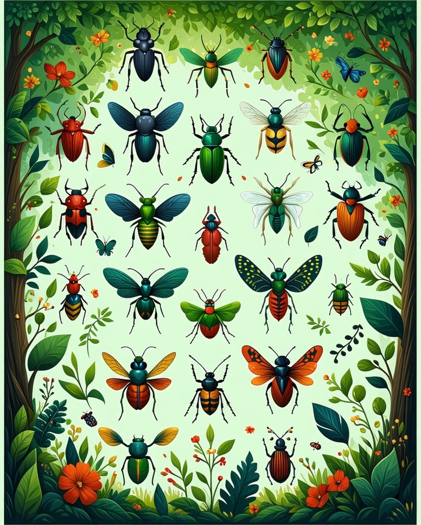 Nature's Garden Beetle Pattern Rug