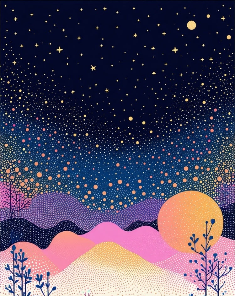 Celestial Dots Hills Landscape Design Rug