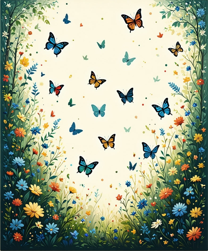 Whimsical Butterflies Garden Pattern Design Rug