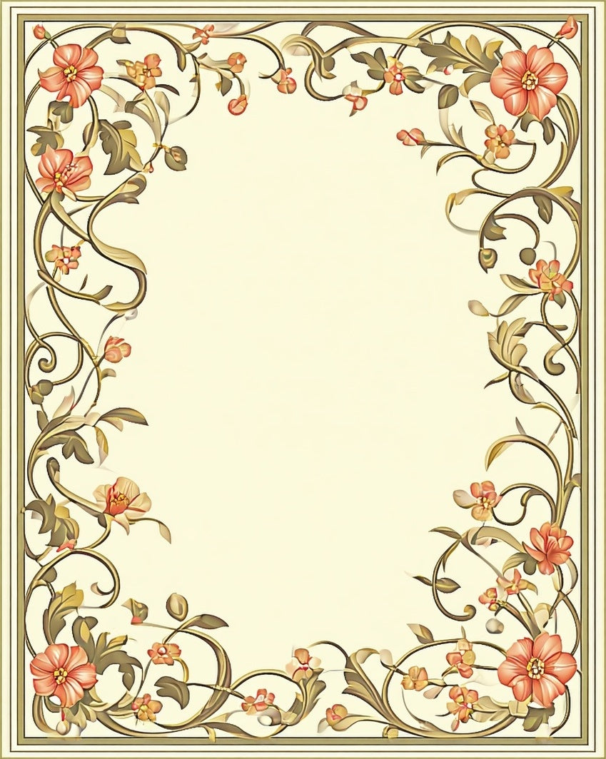Ornate Floral Vine Border Rug