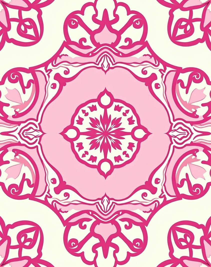 Pink Floral Medallion Pattern Rug