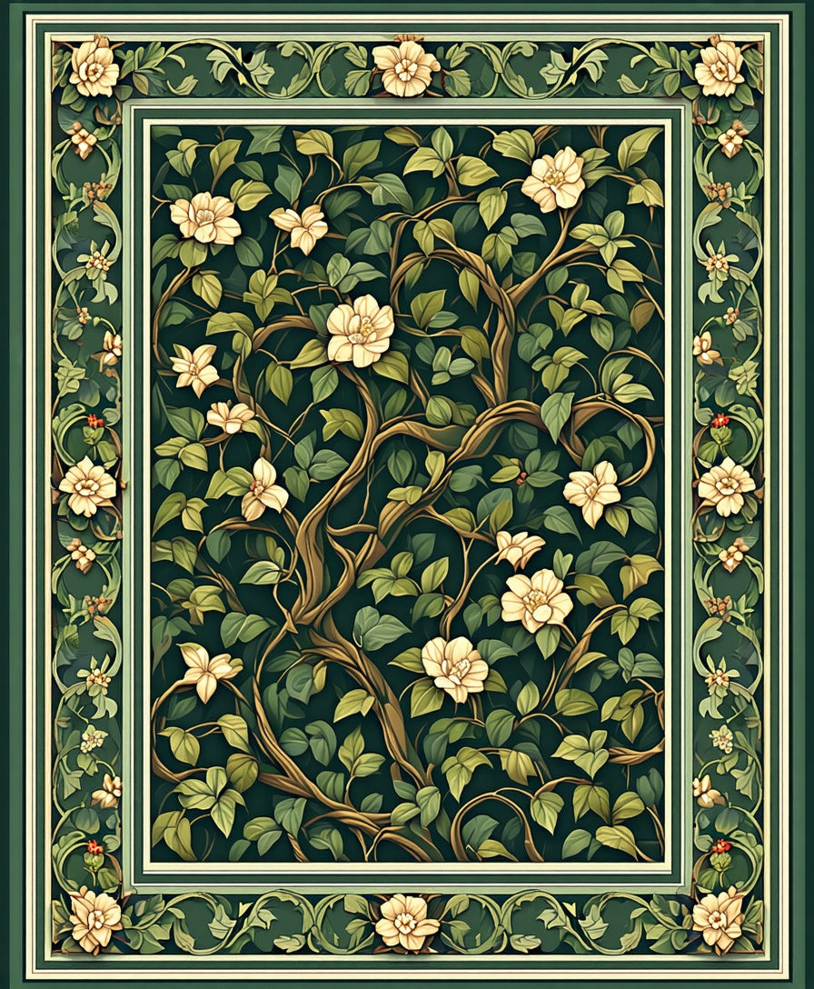 Verdant Floral Vine Art Nouveau Rug